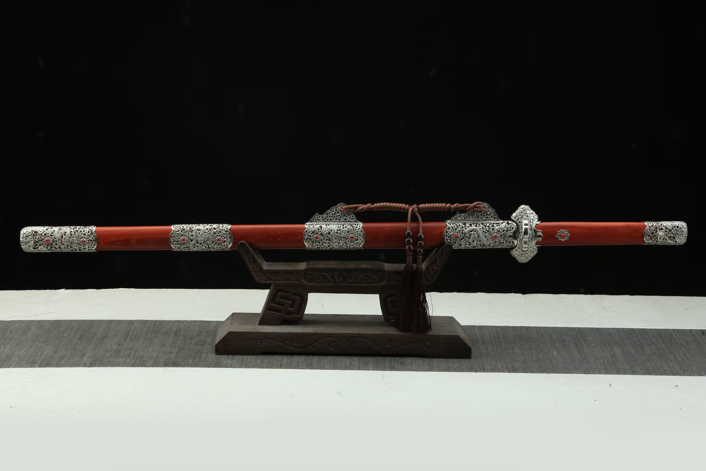28寸白铜九龙至尊（百炼花纹钢—红鸡翅木款）